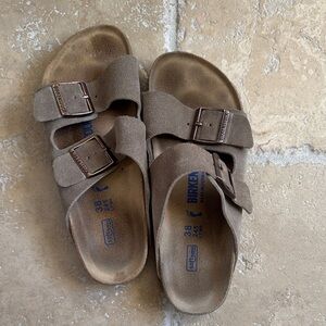 Birkenstock Taupe Suede Slip-On Sandals